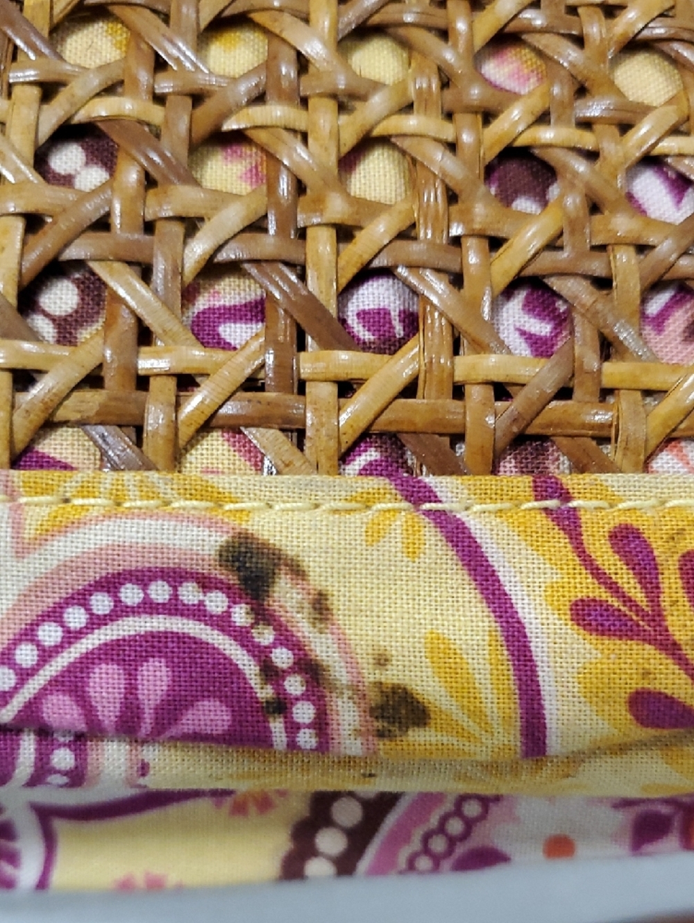 Vera Bradley Woven Rattan Tote with Pink & Yellow Paisley Trim - Picture 10 of 16